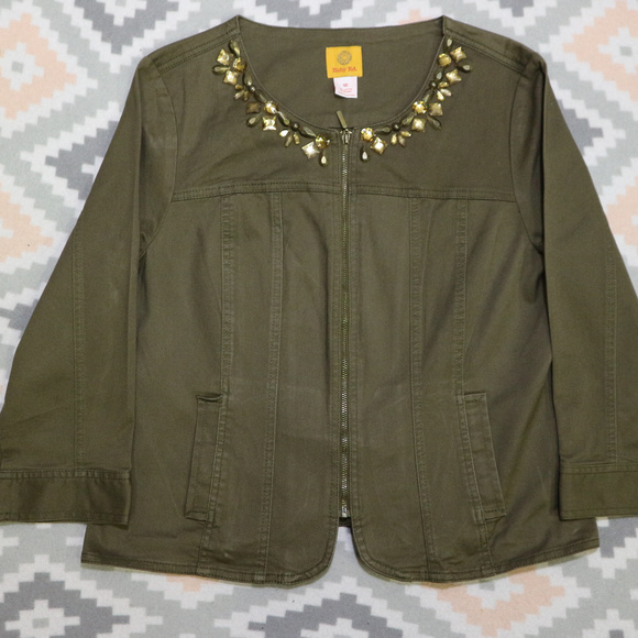 Ruby Rd. Jackets & Blazers - Like New RUBY RD Olive Jewel Neck Zip Denim Jacket